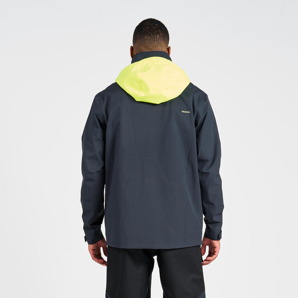 Men's sailing waterproof windproof jacket SAILING 300 Dark grey Yellow hood